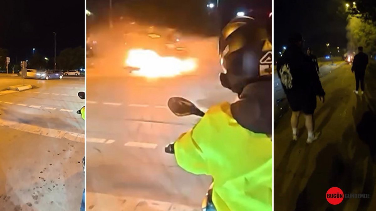 Maltepe'de Kavşakta Dehşet: Çarpışmanın Ardından Otomobil Alev Topuna Döndü! Kask Kamerası Kayıttaydı...
